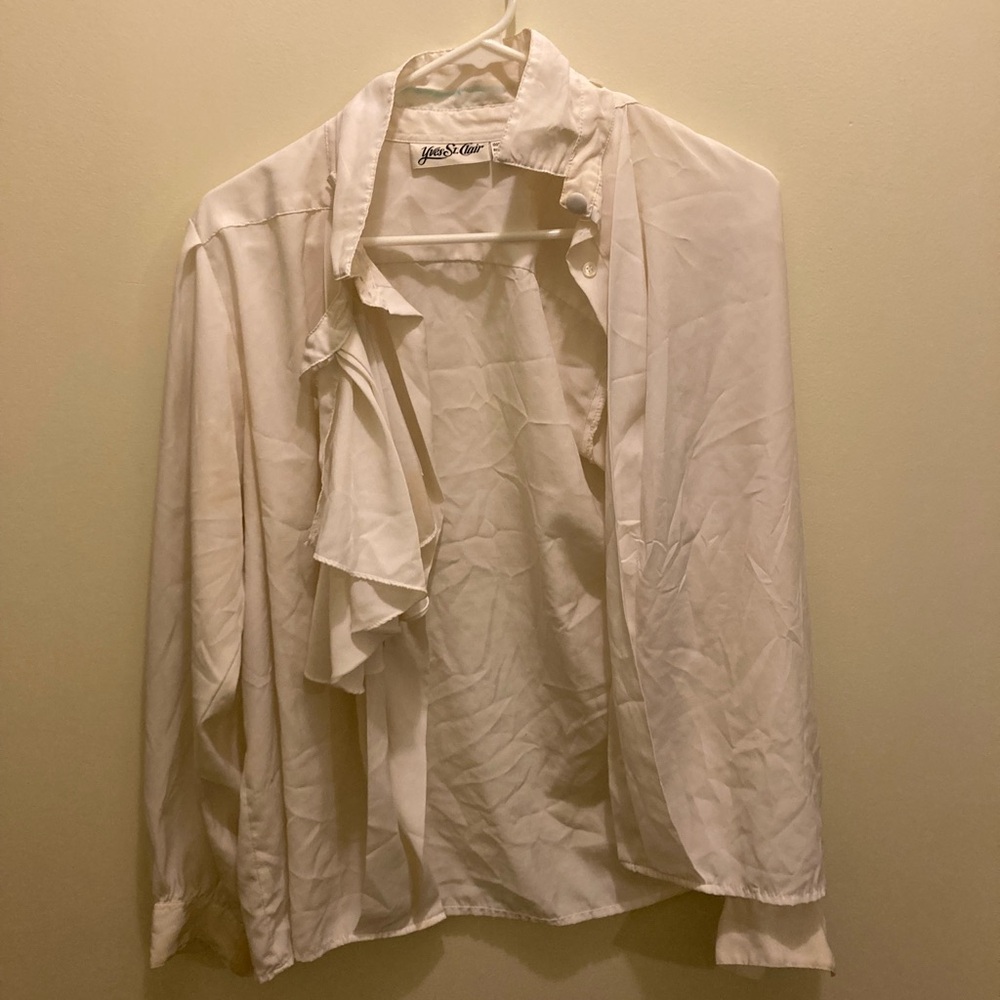 Yves St. Clair Ruffled Collar Elegant White Dress Shirt